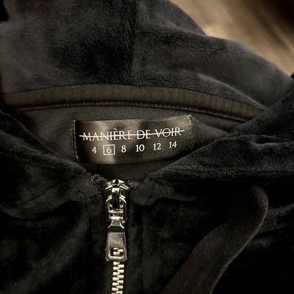 Manière De‎ Voir Black Velour Zip Hoodie Jacket Size 6 MDV Tracksuit Cropped Y2K - Picture 5 of 13